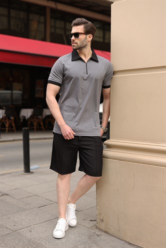 Füme %100 Pamuklu Polo Yaka Şort Tişört Takım E7358