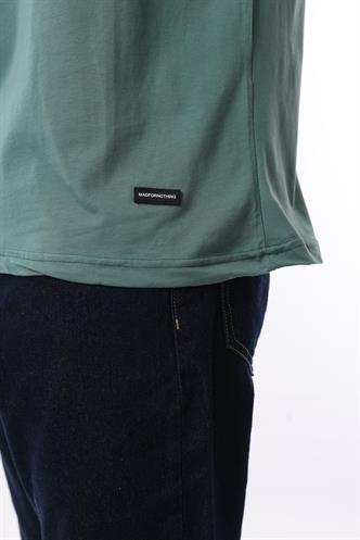 Yeşil Bisiklet Yaka Şerit Detaylı Pamuklu Erkek T-shirt E7033