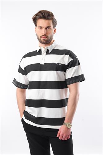 Siyah Oversize Renk Bloklu Polo Yaka Tişört E7120