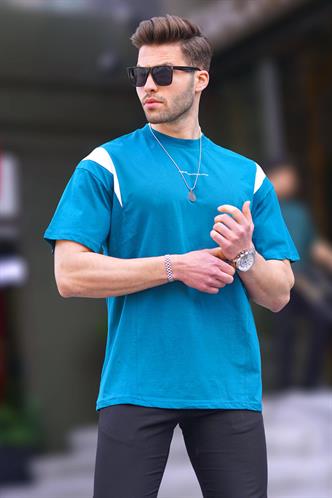 Petrol Mavisi Oversize Bisiklet Yaka Tişört 7003