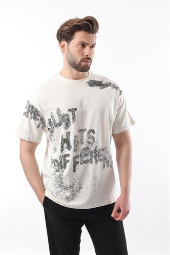 Ekru Baskılı Erkek T-shirt E7115