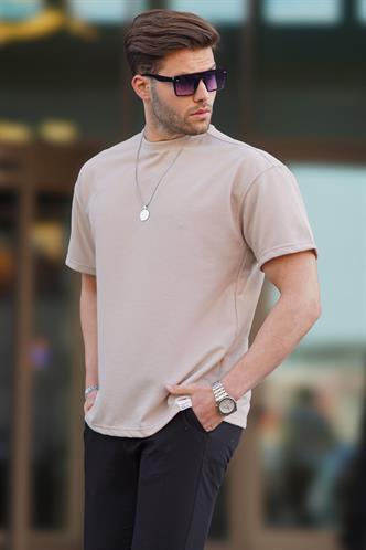 Bej Basic Oversize Erkek Tişört 7010