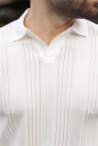 Beyaz Polo Yaka Triko Erkek Tişört E7469