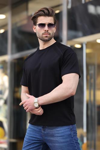 Siyah Bisiklet Yaka Basic Erkek T-shirt E7138
