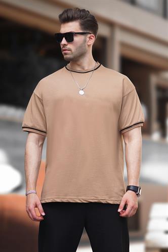 Vizon Bisiklet Yaka Kol Boyun Şeritli Overfit Tişört 7024