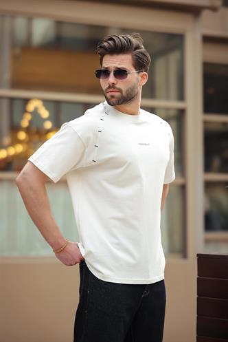 Ekru Baskılı Nakış Detaylı Erkek T-shirt E7108