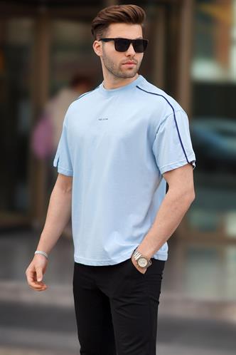 Mavi Oversize Bisiklet Yaka Tişört 7009