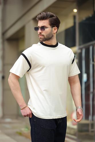 Madmext Ekru Bisiklet Yaka Regular Fit Erkek T-shirt E7126