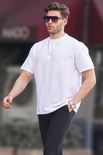 Beyaz Basic Oversize Erkek Tişört 7010