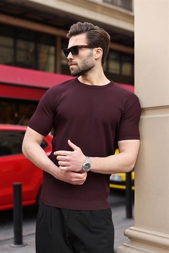 Mürdüm Bisiklet Yaka Fitilli Erkek Tişört E7474