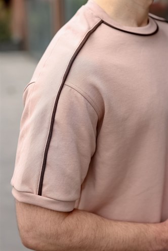 Camel Şerit Detaylı Modern Kesim Erkek Tişört E7182