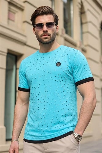 Madmext Turquoise Rapped T-shirt for Men 4489