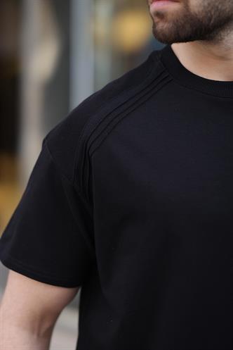 Siyah Bisiklet Yaka Basic Erkek T-shirt E7138