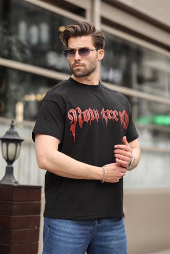 Siyah Baskılı %100 Pamuk Erkek T-shirt E7141