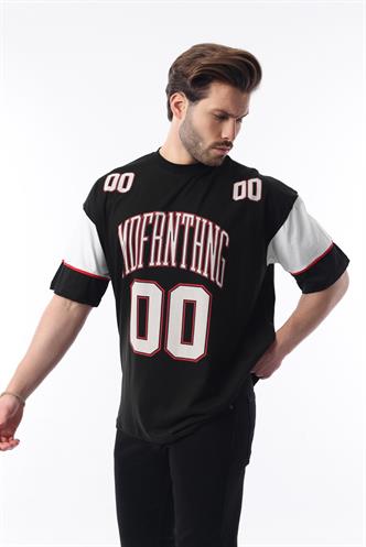 Siyah Baskılı Pamuklu Oversize Erkek T-shirt 7035