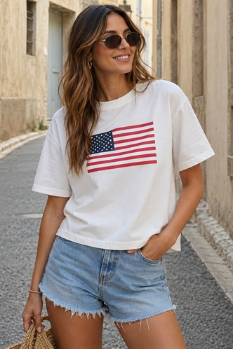 Lacivert Bisiklet Yaka Pamuklu Kısa Kollu Kadın T-Shirt MG2150