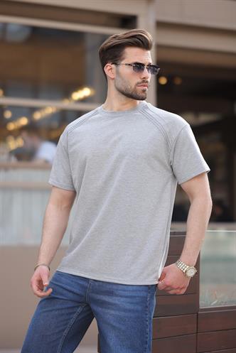 Gri Bisiklet Yaka Basic Erkek T-shirt E7138
