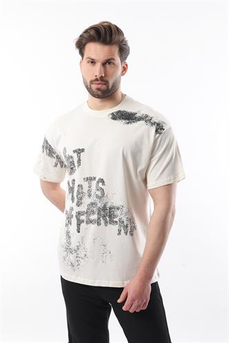 Ekru Baskılı Erkek T-shirt E7115