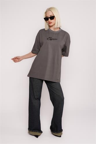 Füme Baskılı Oversize Tişört MG1491