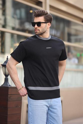 Siyah Baskılı %100 Pamuklu  Erkek T-shirt E7135
