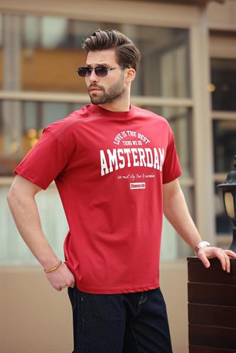 Madmext Bordo Baskılı Erkek Tişört E7124