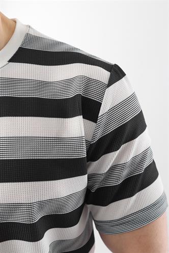 Siyah Bisiklet Yaka Çizgili Erkek T-shirt E7118