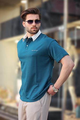 Madmext Petrol Yeşili Düğmeli Polo Yaka Erkek T-shirt E7119