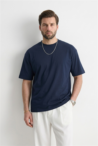 Erkek Lacivert Oversize Fit Basic Tişört 6066