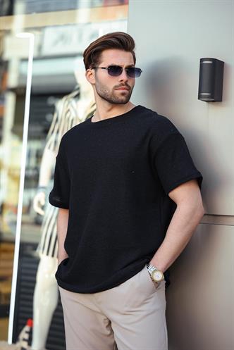 Madmext Siyah Bisiklet Yaka Oversize Erkek T-shirt E7134