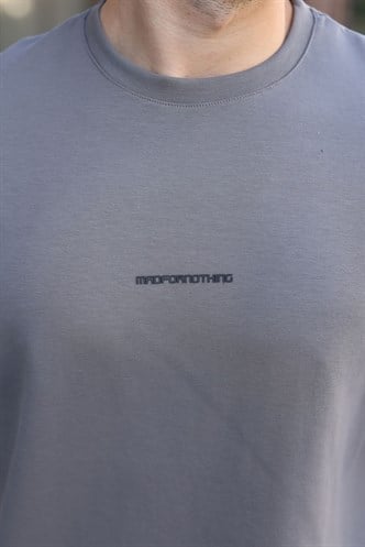 Füme Bisiklet Yaka Oversize Erkek Tişört E7176