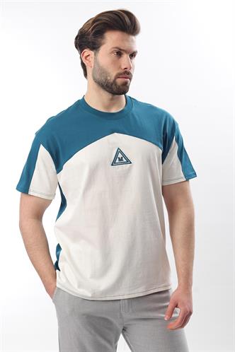 Petrol Mavisi  OverFit Garnili Erkek T-shirt E7104