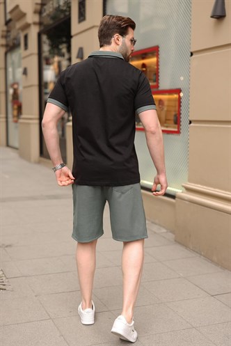 Siyah %100 Pamuklu Polo Yaka Şort Tişört Takım E7358