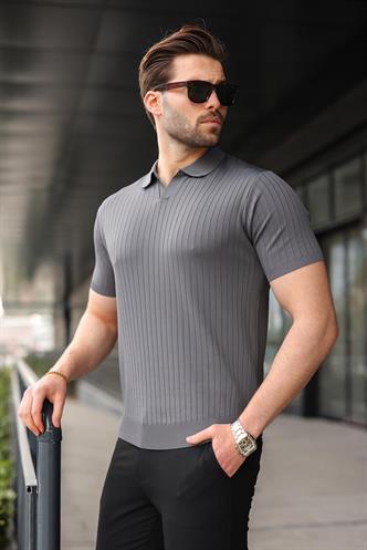 Antrasit Polo Yaka Triko Erkek Tişört E7461
