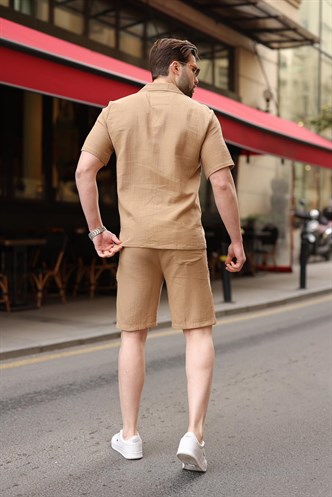 Vizon %100 Pamuklu Erkek Şort Gömlek Takım E7361