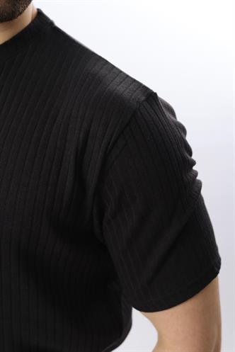 Siyah Dokulu Çizgi Tasarım Bisiklet Yaka Erkek T-shirt E7122