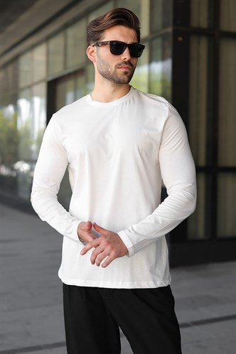 Ekru %100 Pamuklu Slim Fit Erkek Tişört E7187