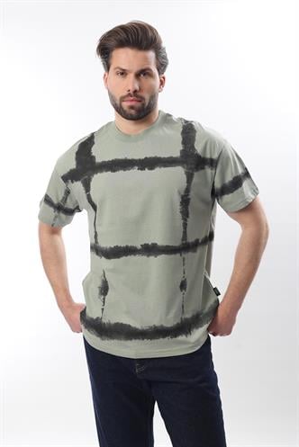 Mint Yeşili Bisiklet Yaka Baskılı Basic Erkek T-shirt E7109