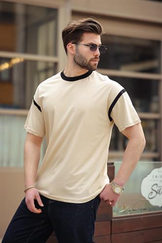 Madmext Bej Bisiklet Yaka Regular Fit Erkek T-shirt E7126