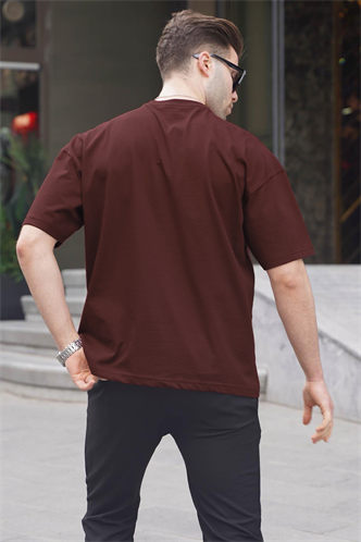 Erkek Acı Kahverengi Oversize Fit Basic Tişört 6066