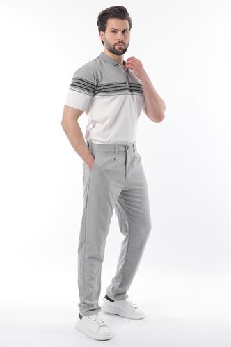 Gri Fermuarlı Polo Yaka Desenli Erkek T-shirt E7296