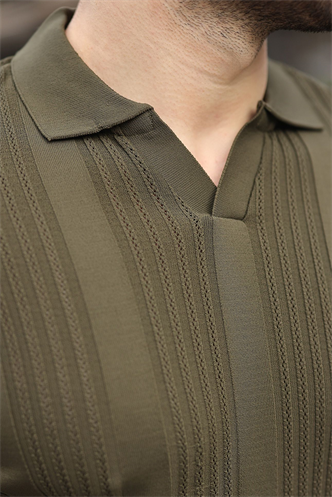 Haki Polo Yaka Triko Erkek Tişört E7469