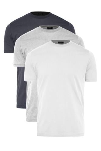 Basic Erkek 3lü Çoklu Tişört Beyaz, Gri, Füme 7011