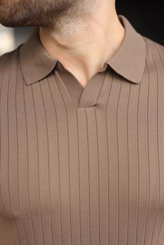 Açık Kahverengi Polo Yaka Triko Erkek Tişört E7461