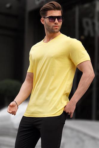 Madmext Basic V Yaka Sarı Tişört 5281