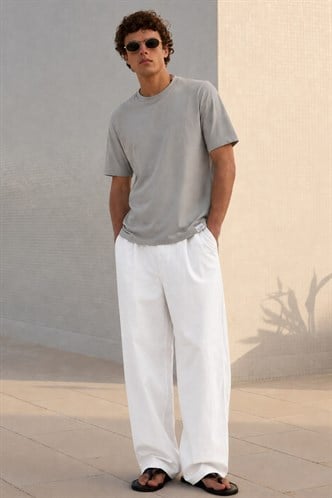 Erkek Boyalı Gri Oversize Fit Basic Tişört 6066