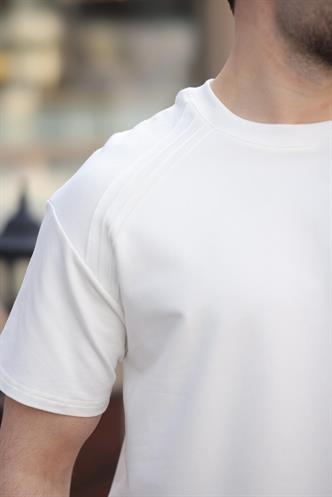 Ekru Bisiklet Yaka Basic Erkek T-shirt E7138