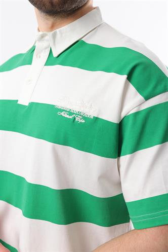 Yeşil Oversize Renk Bloklu Polo Yaka Tişört E7120