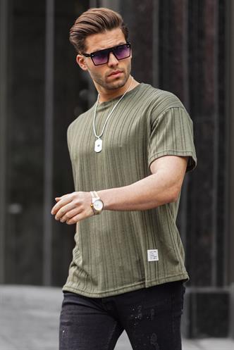 Haki Oversize Bisiklet Yaka Erkek Tişört 6179