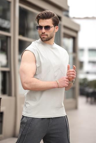 Boyalı Gri Kolsuz %100 Pamuklu Basic Erkek T-shirt E7137
