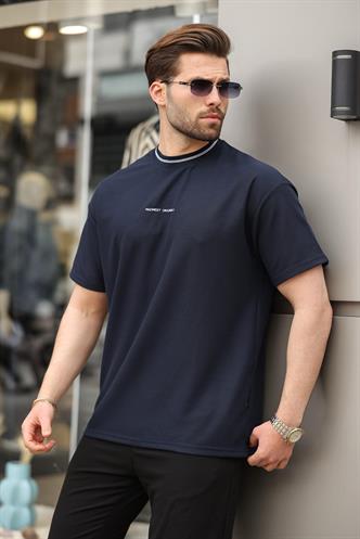 Lacivert Nakış Detaylı Basic Erkek T-shirt E7106